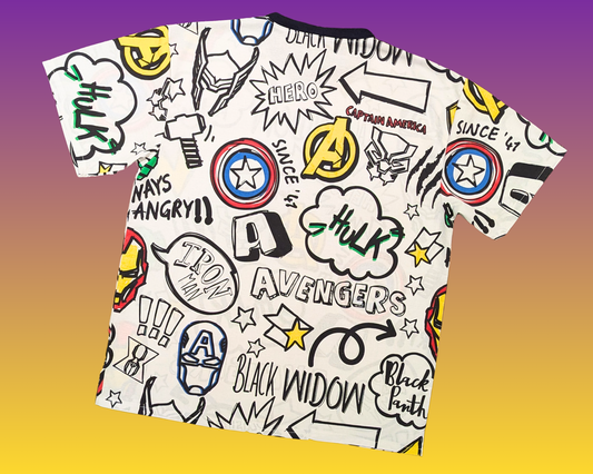 Handmade, Upcycled The Avengers Bedsheet T-Shirt Oversized XS - Fits Like A Size M