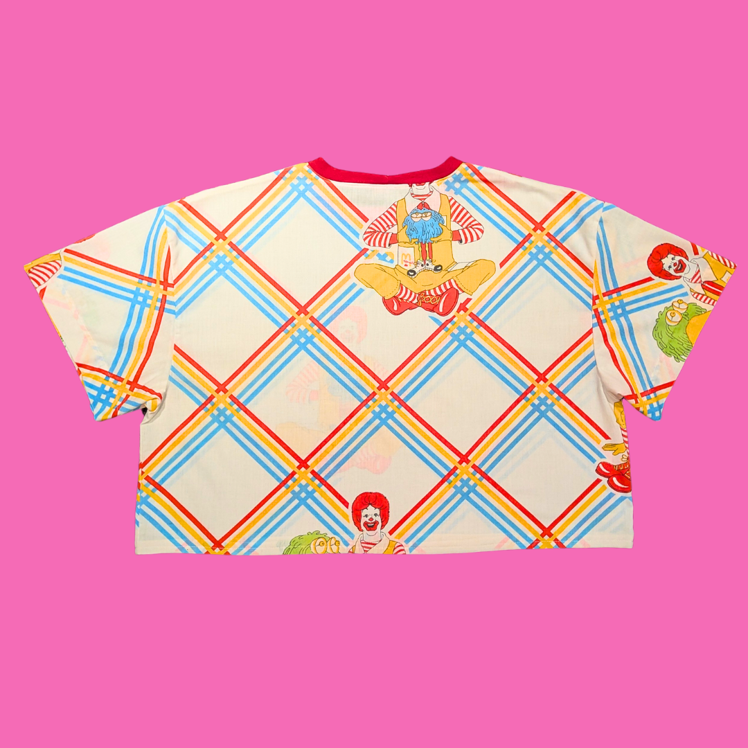 Handmade, Upcycled McDonald's Bedsheet T-Shirt/Crop Top Oversized L-XL, Fitted 2XL