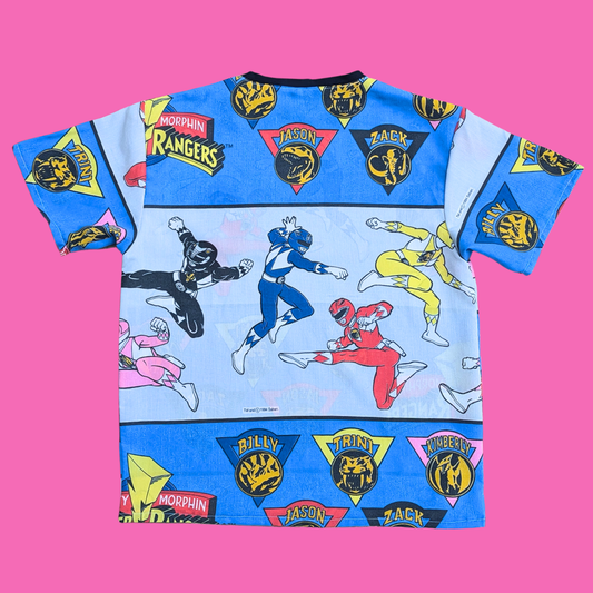 Handmade, Upcycled Power Rangers Bedsheet T-Shirt Oversized S-M, Fitted L-XL