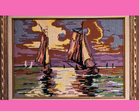 Œuvre d'art vintage encadrée des années 1970