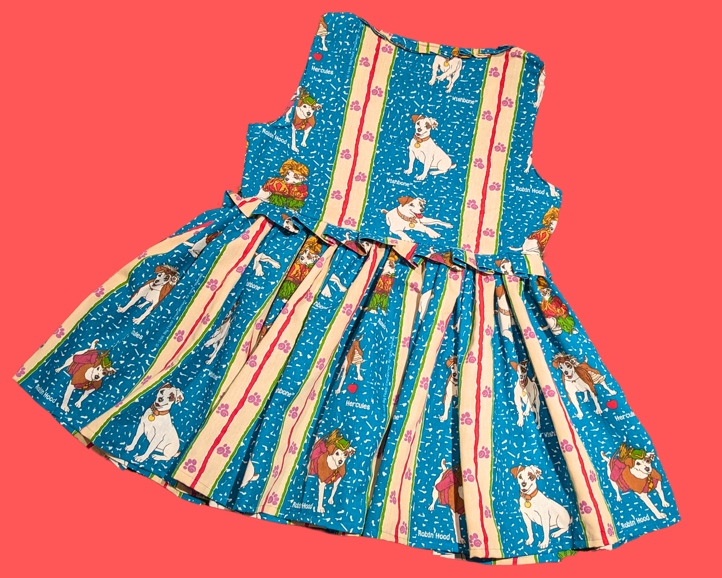 Handmade, Upcycled Vintage 1990's Wishbone the Dog Bedsheet Sleeveless Dress Fits Size L