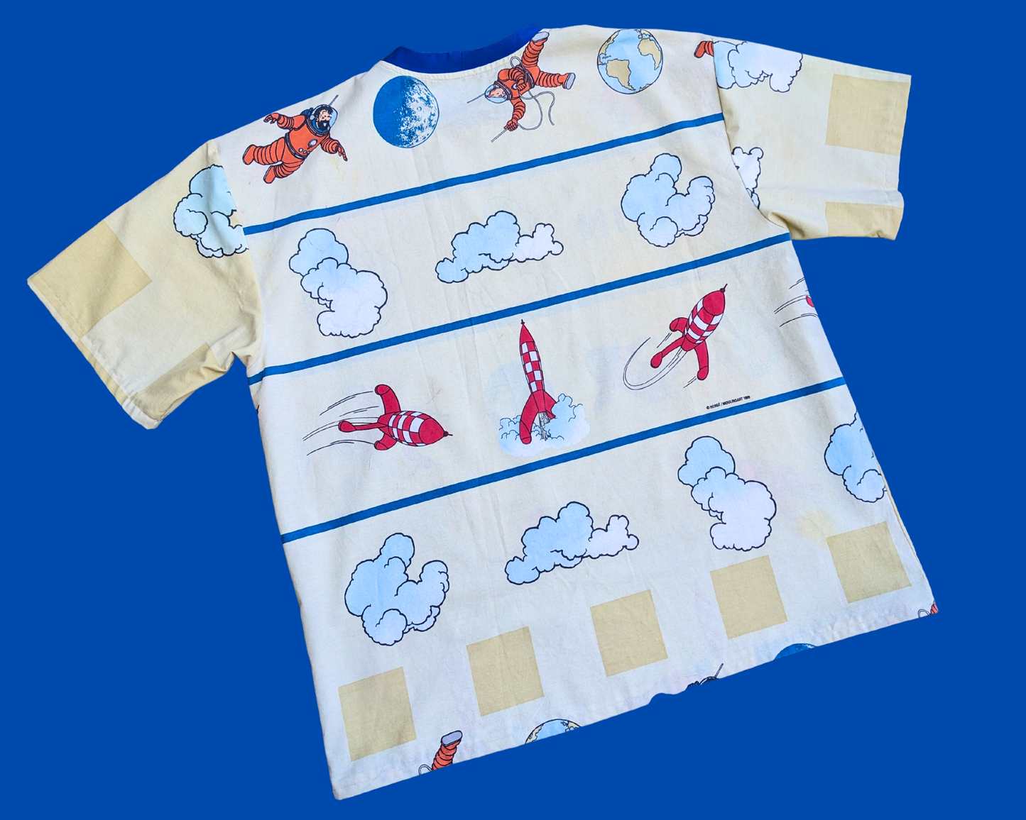 Handmade, Upcycled Tintin Bedsheet T-Shirt Oversized XL
