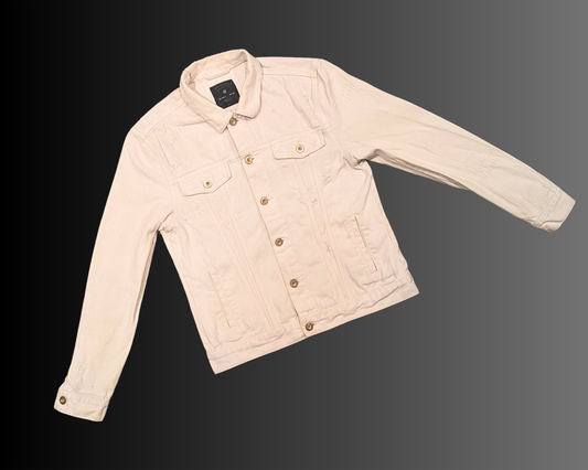 Handmade, Upcycled The Shinning White Denim Jacket Size L