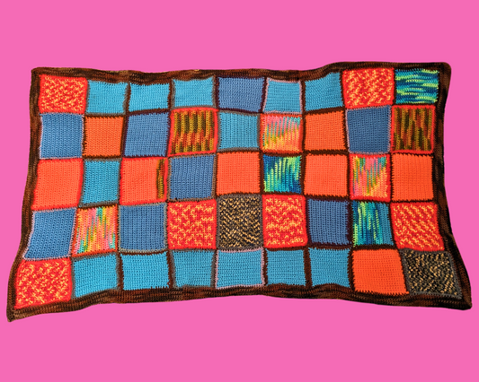 Couverture au crochet en laine vintage des années 1970, groovy et funky