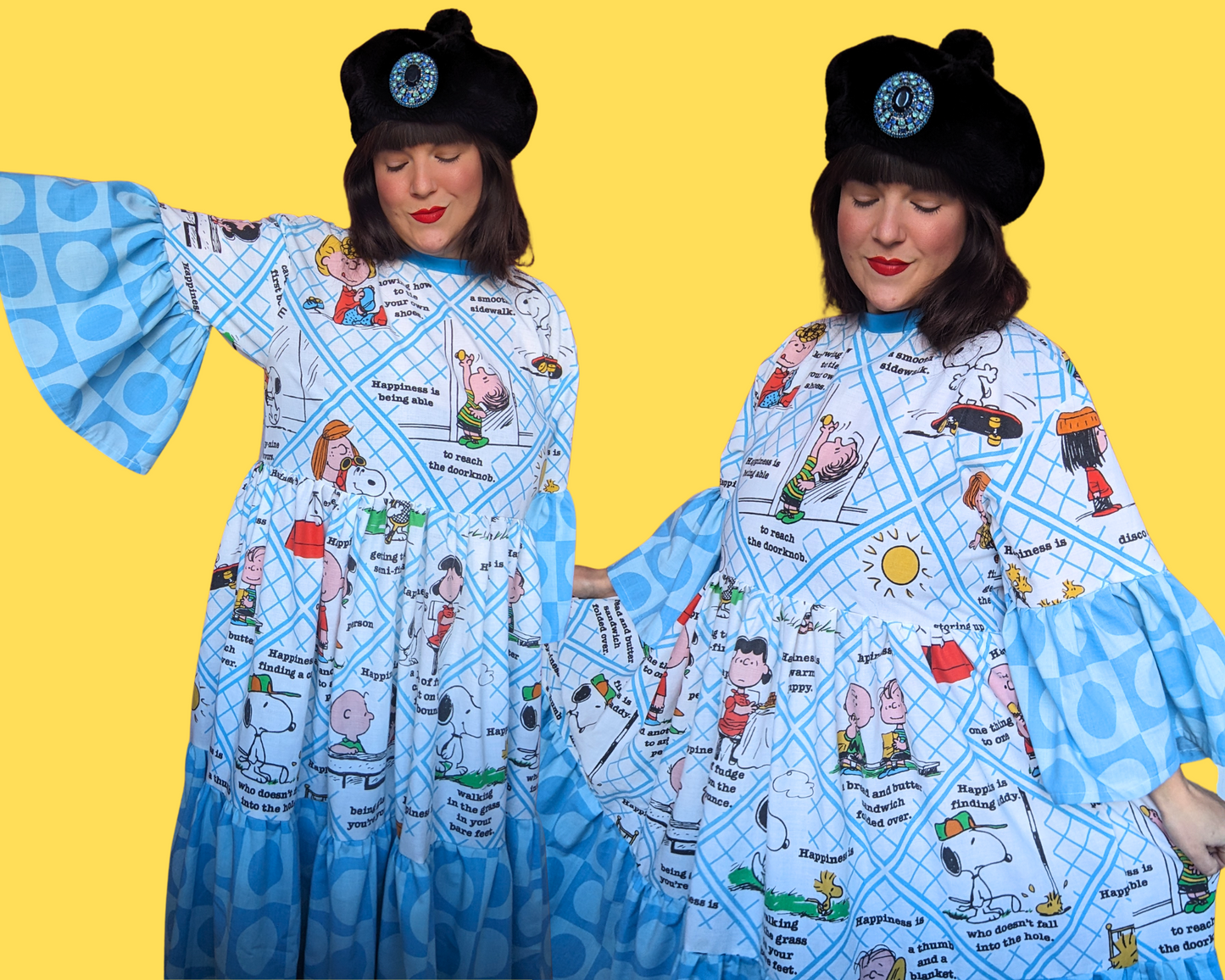 Handmade, Upcycled Vintage 1990's Charlie Brown and Snoopy Bedsheet Maxi Dress Fits Size S-M-L-XL