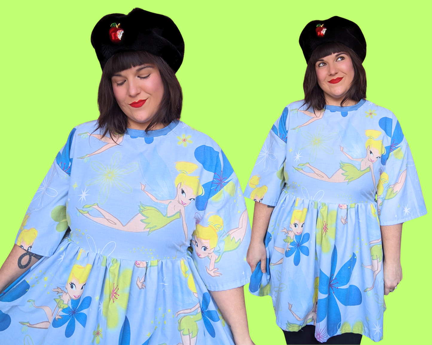 Robe t-shirt drap de lit Fée Clochette de Walt Disney, fabriquée à la main et recyclée, taille 2XL