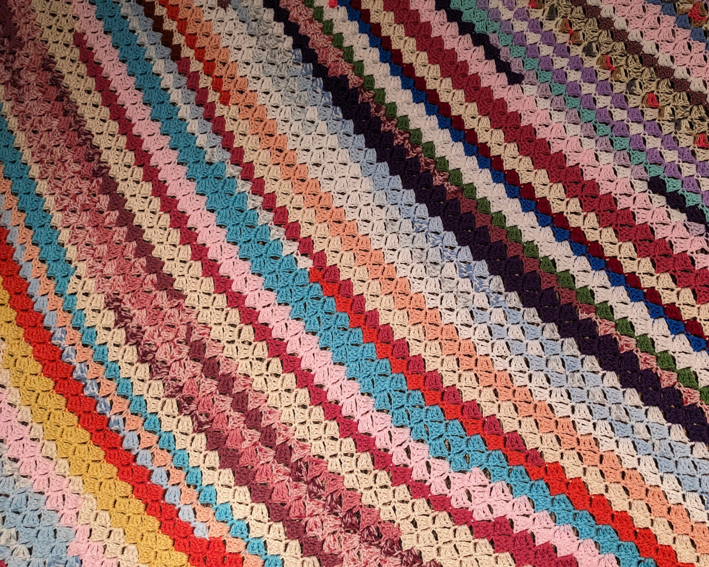 Vintage 1960's Rainbow, Wool Crochet Blanket