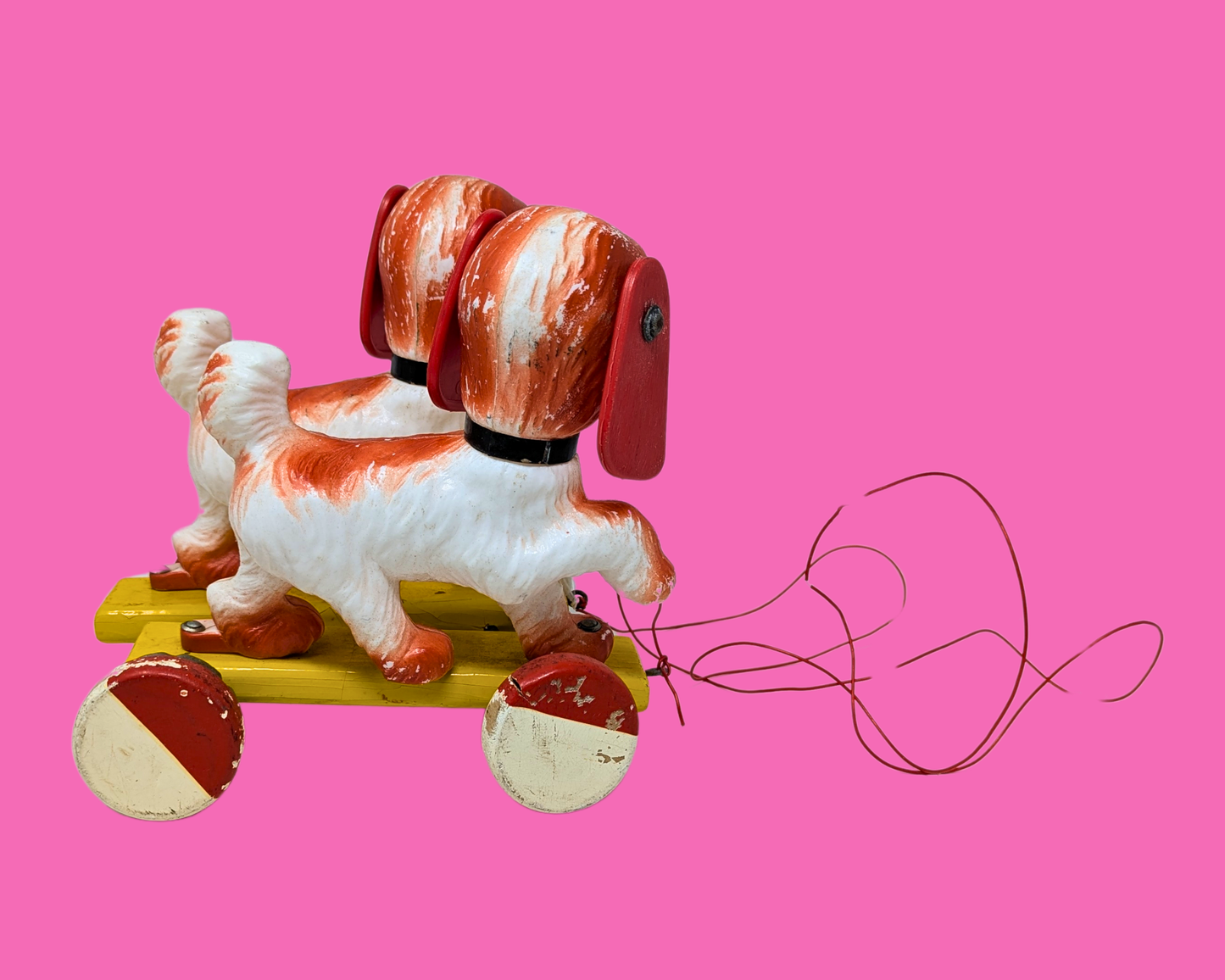 Vintage 1970's Two Dogs on a String Leash Pull Toy by Educalux Made in France