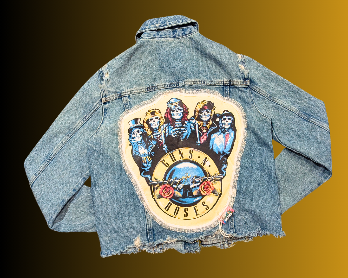 Handmade, Upcycled Guns and Roses Denim Jacket Size S