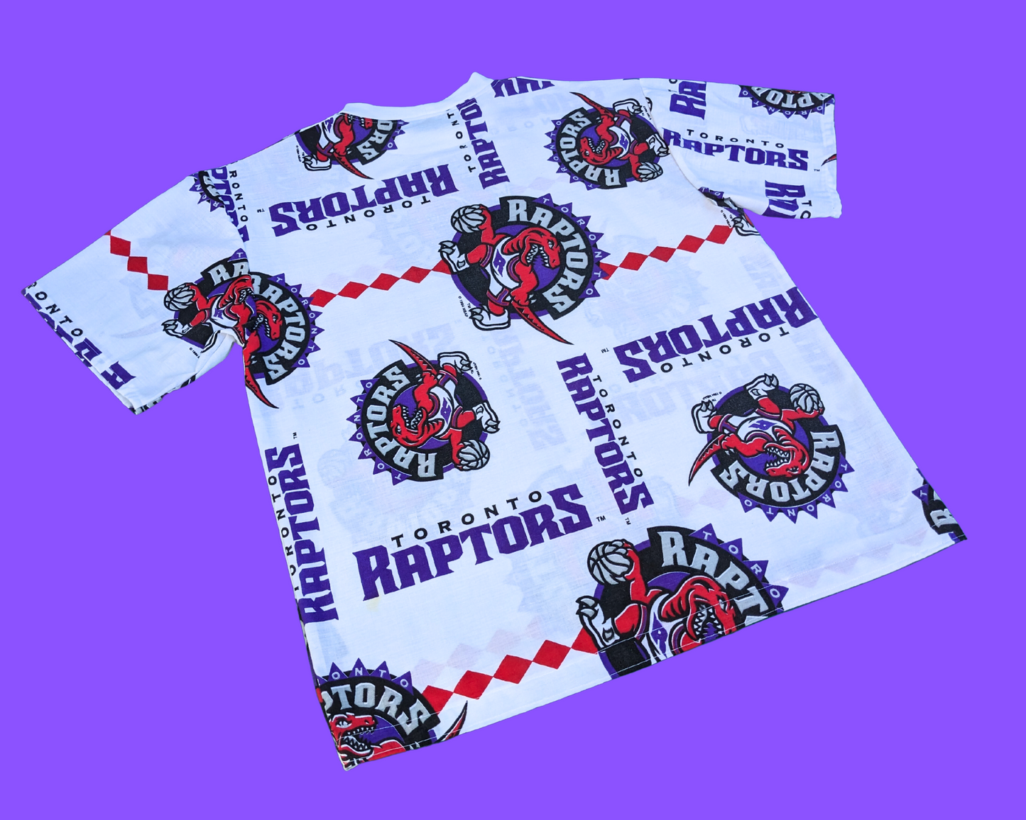 Handmade, Upcycled Toronto's Raptors Bedsheet T-Shirt Oversized XS - Fits Like A Size M