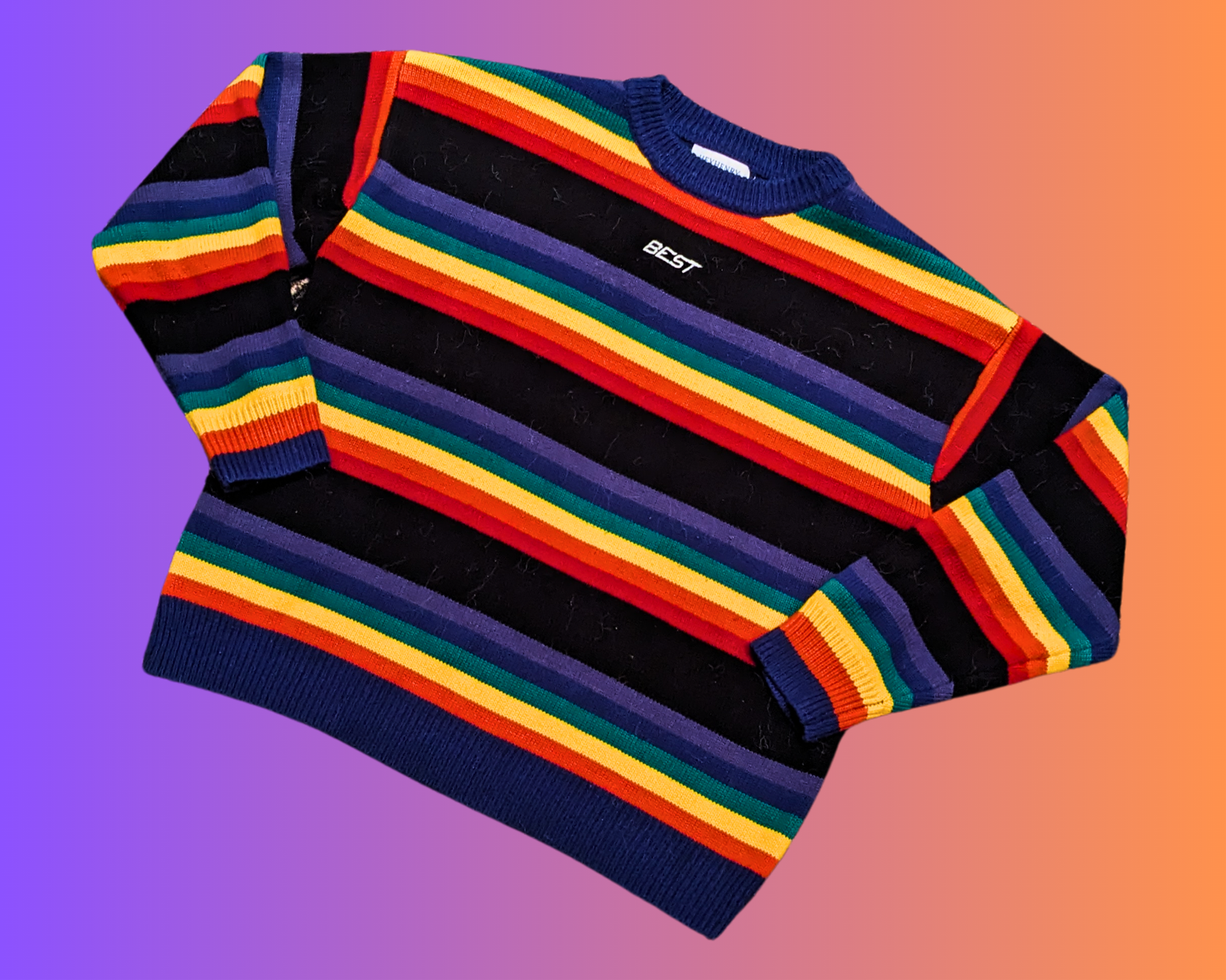 Y2K ''Best'' Rainbow Knit Sweater by Hey Henry Size L