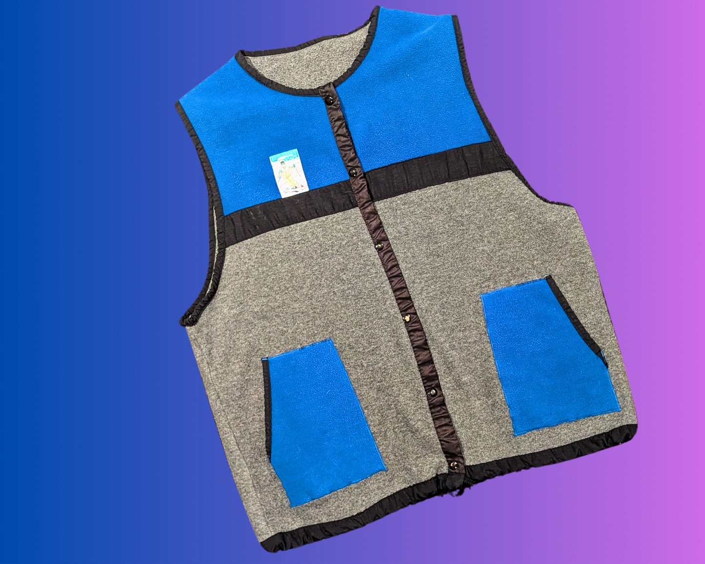 Vintage 1990's Blue and Gray With Orange Skier On The Back Vest Size XXL