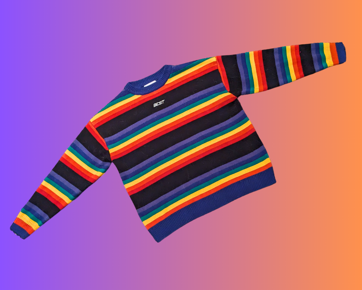 Y2K ''Best'' Rainbow Knit Sweater by Hey Henry Size L