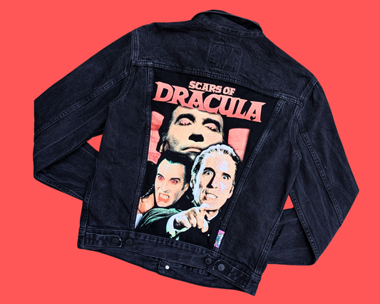 Handmade, Upcycled Scars of Dracula Black Levi's Denim Jacket Size M