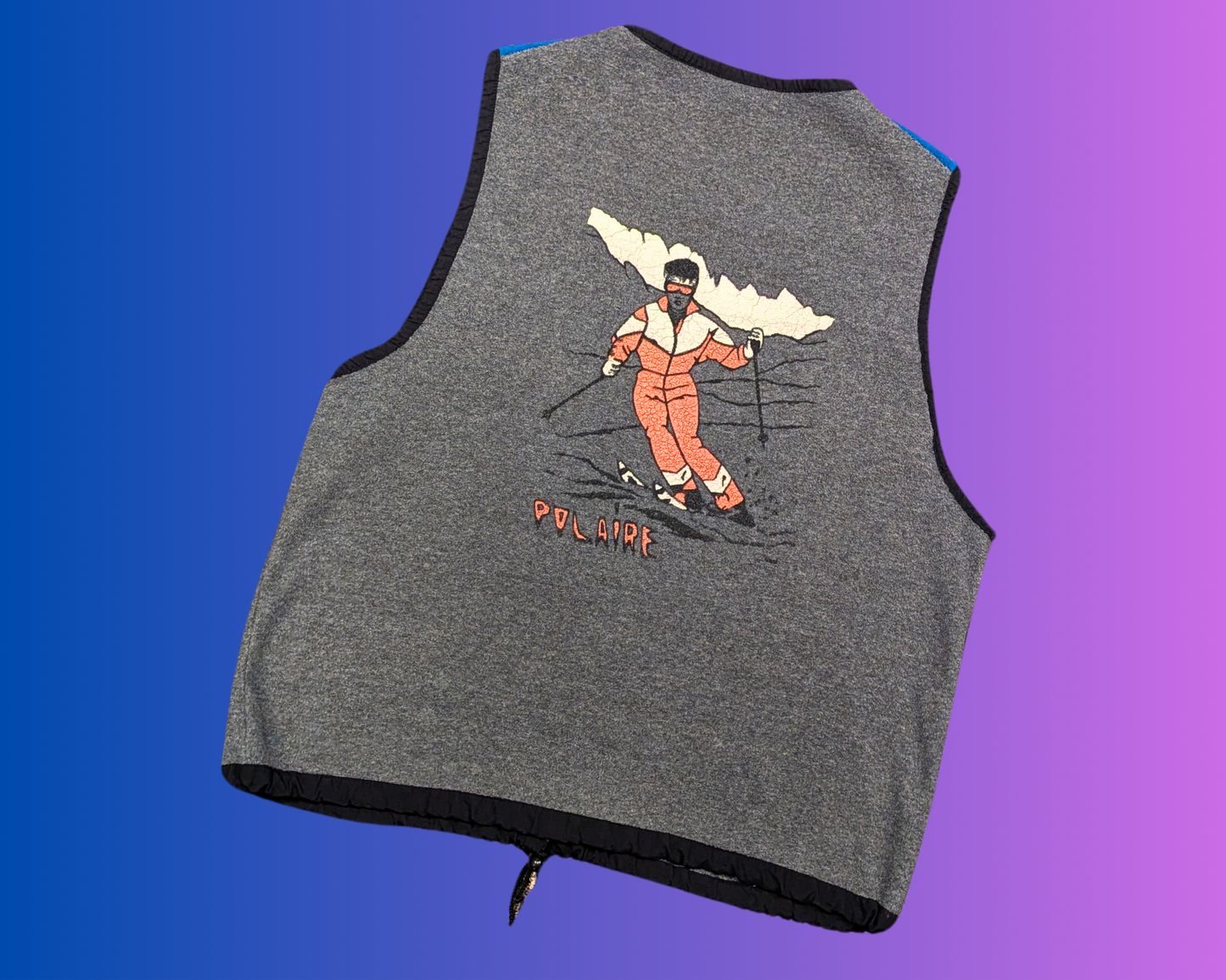Vintage 1990's Blue and Gray With Orange Skier On The Back Vest Size XXL