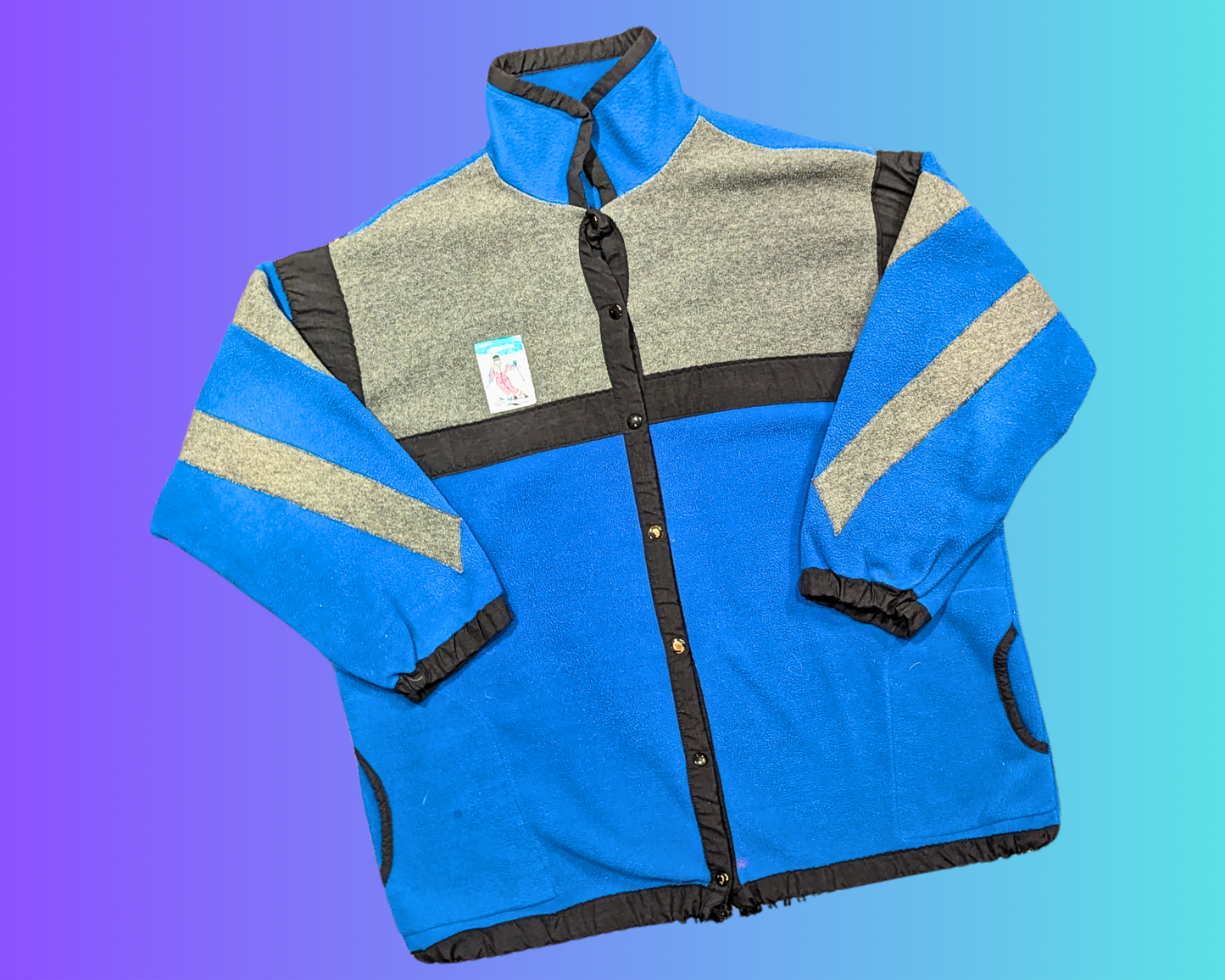 Vintage 1990's Blue and Gray With Pink Skier On The Back Fleece Size XXL