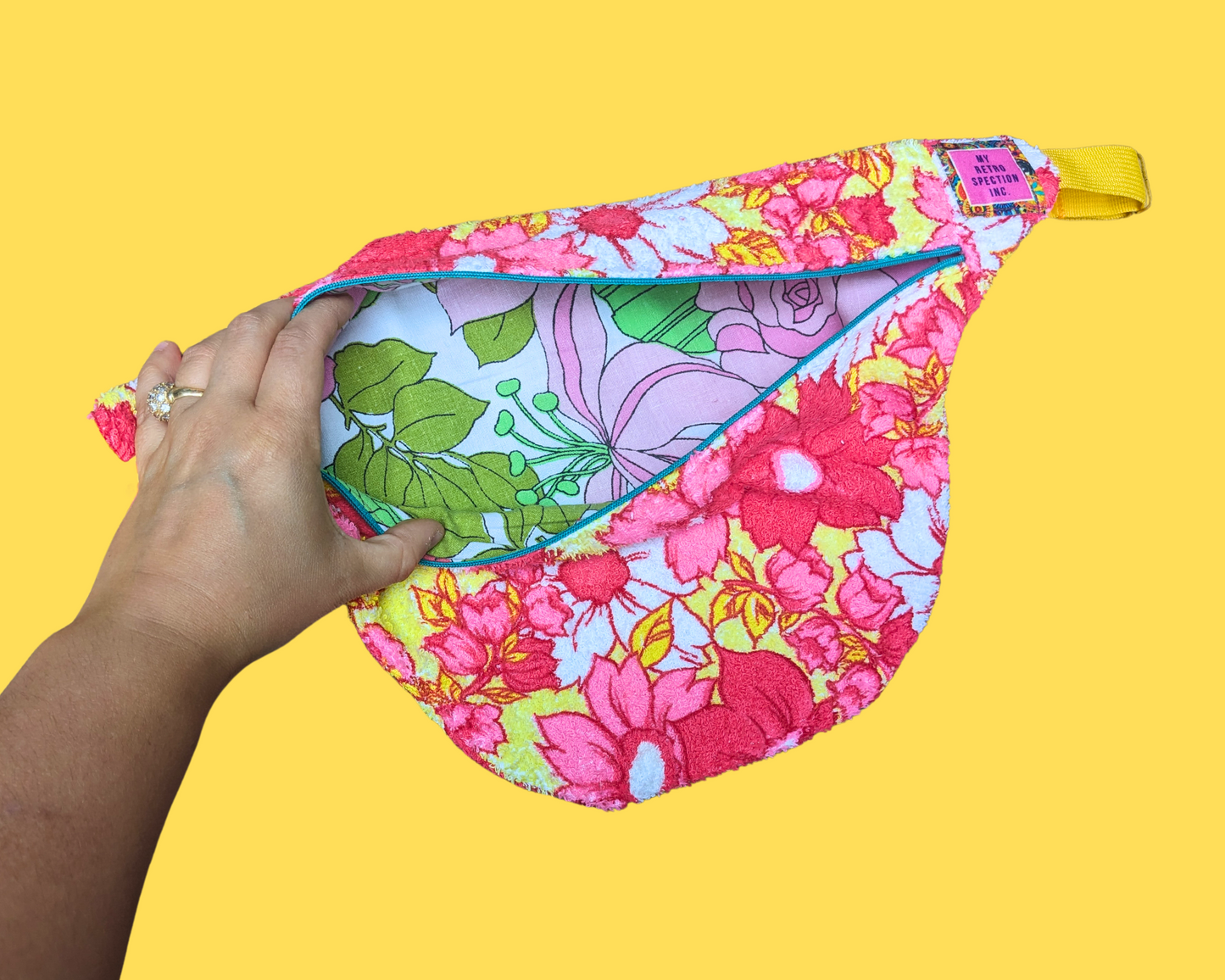 Handmade, Upcycled Towel Colourful Floral Print Fanny Pack