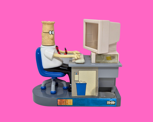 Distributeur de M&amp;M's de collection de l'an 2000, Dilbert sur son ordinateur, jouet, ne fonctionne pas