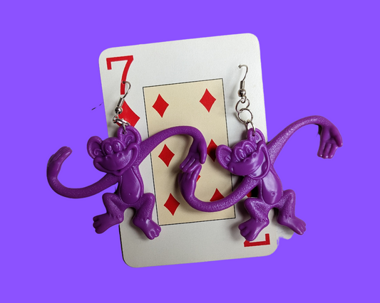 Handmade, Upcycled Barrel of Monkeys Purple Earrings