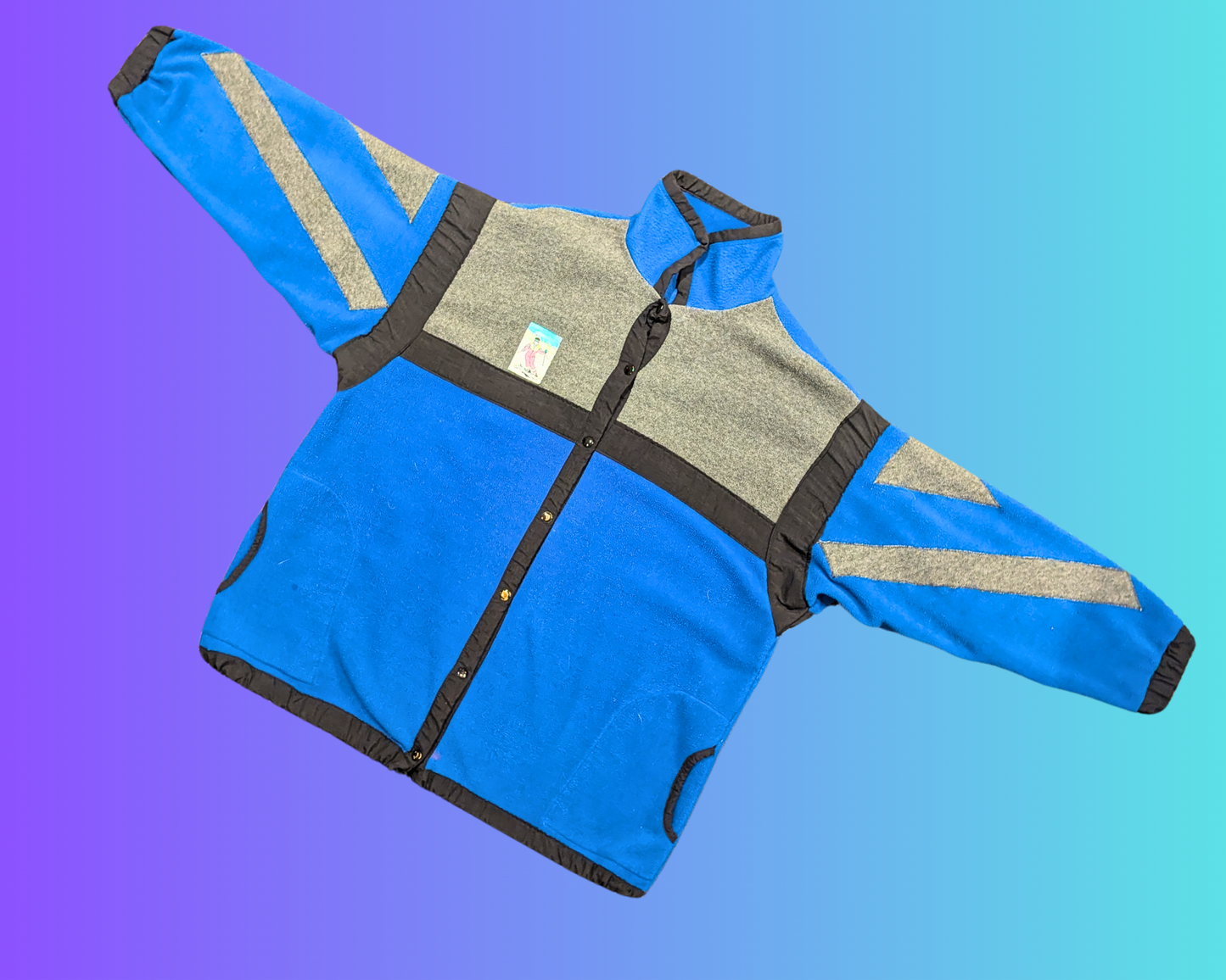 Vintage 1990's Blue and Gray With Pink Skier On The Back Fleece Size XXL