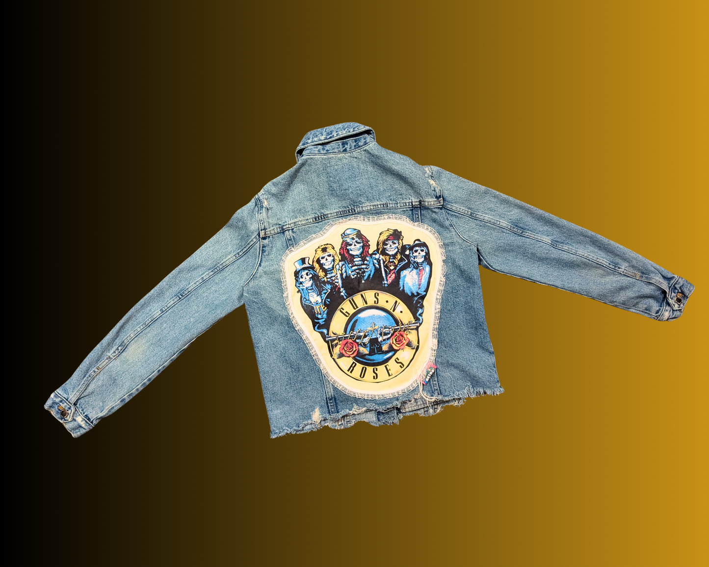 Handmade, Upcycled Guns and Roses Denim Jacket Size S
