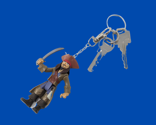 Porte-clés en forme de jouet Jack Sparrow Pirates des Caraïbes fait à la main et recyclé