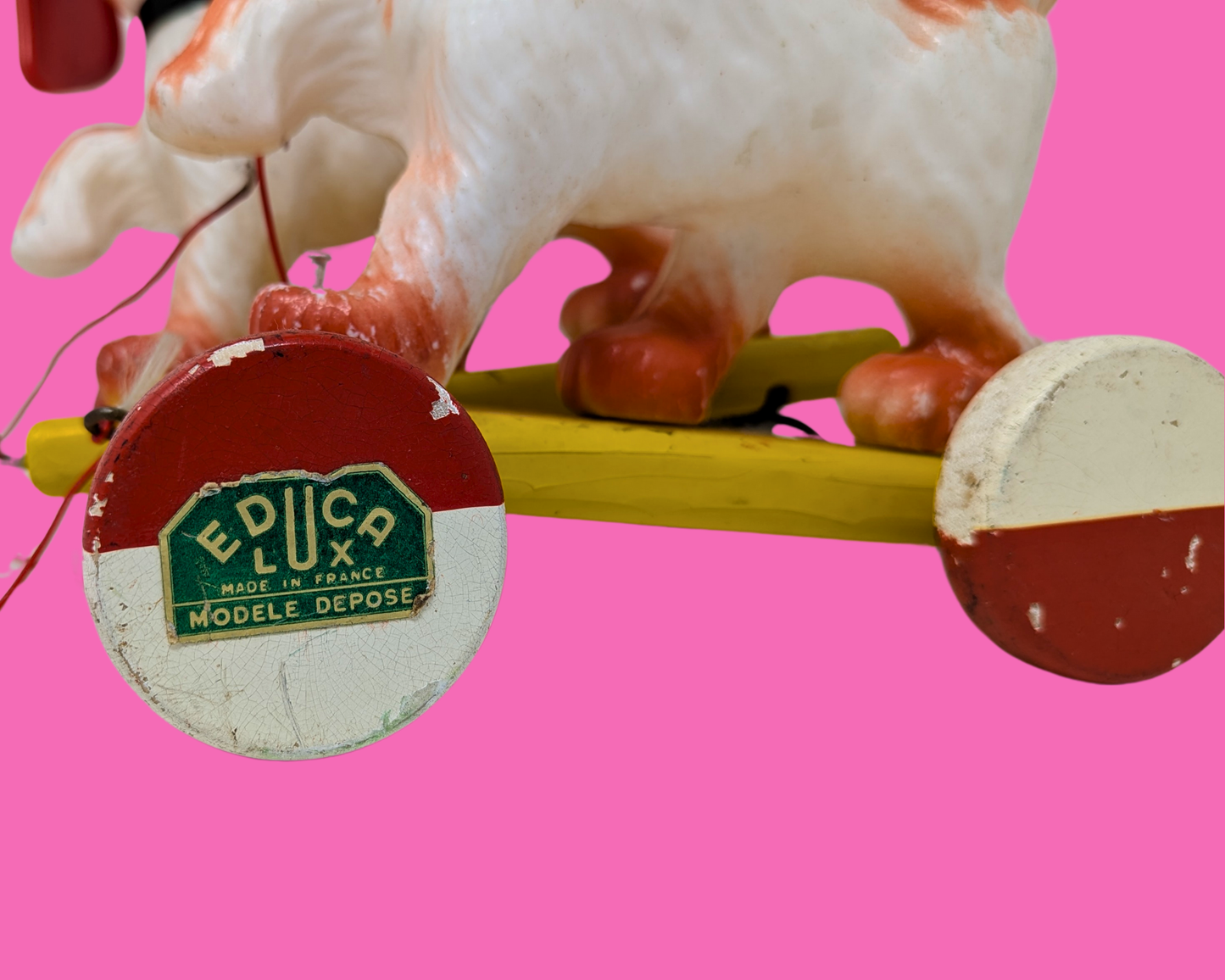 Vintage 1970's Two Dogs on a String Leash Pull Toy by Educalux Made in France
