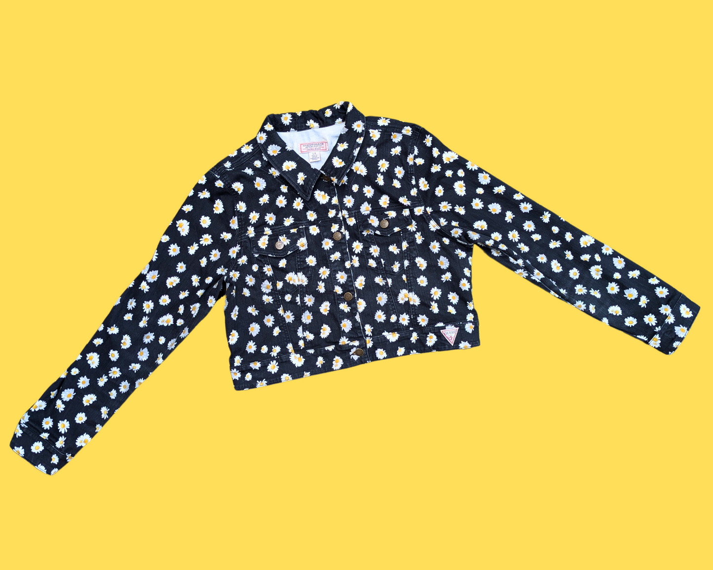Handmade, Upcycled Star Wars Storm Trooper Meets Van Gogh Black Denim with Daisies Jacket Size L