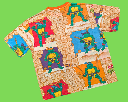 Handmade, Upcycled Vintage 1980's Teenage Mutant Ninja Turtles Bedsheet T-Shirt Oversized XL