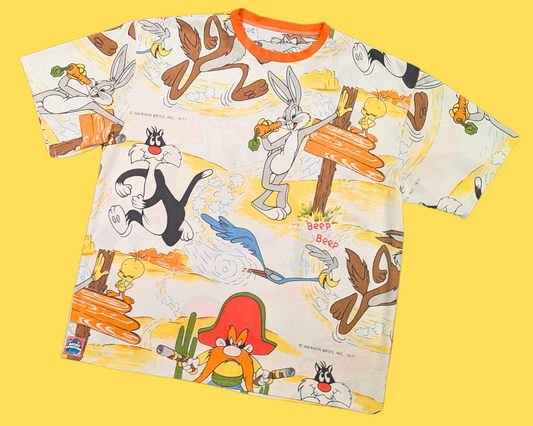 Handmade, Upcycled Vintage 1980's The Looney Tunes Bedsheet T-Shirt Oversized XL