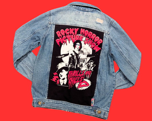 Handmade, Upcycled Rocky Horror Picture Show Denim, Zipper, Jacket Size S