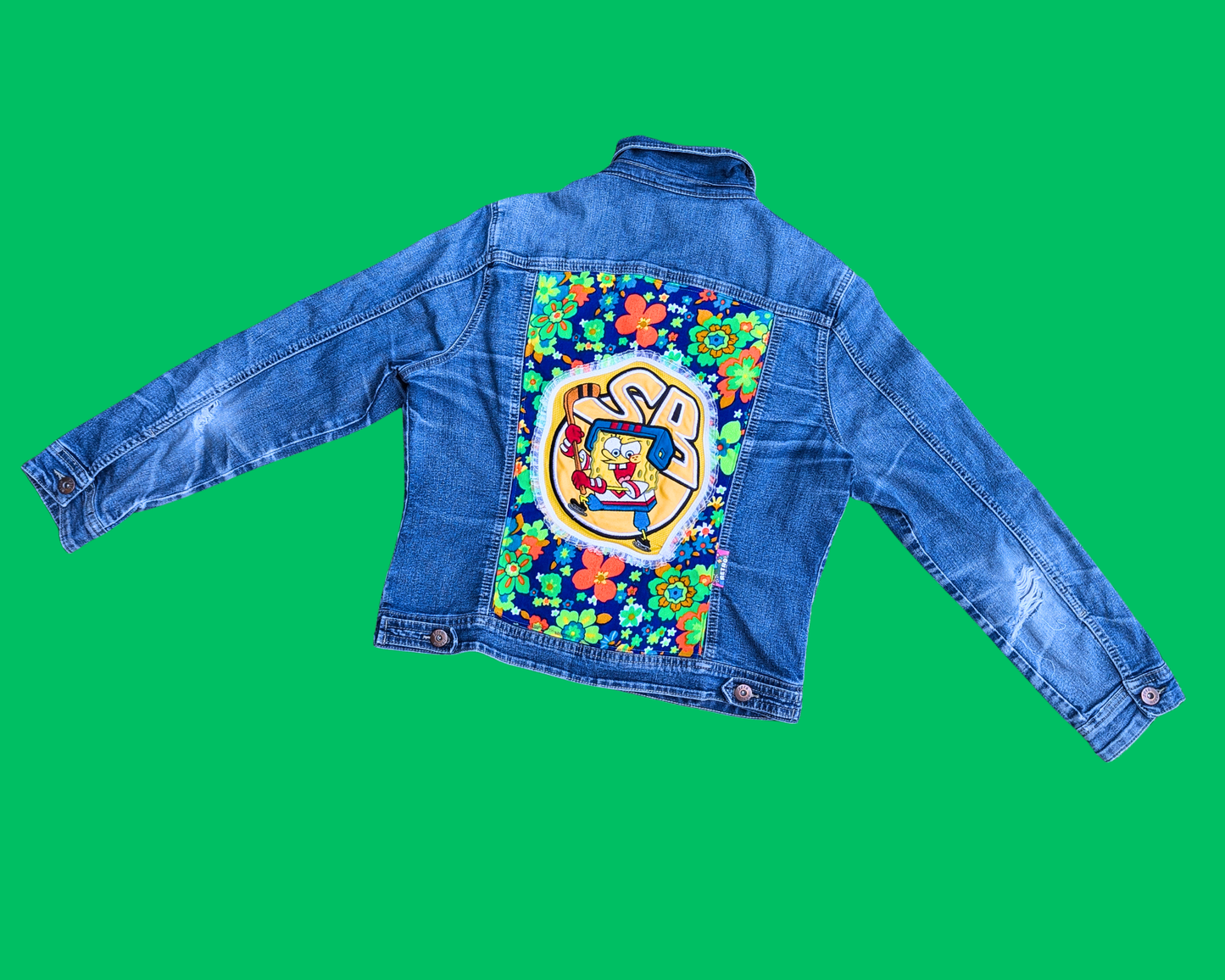 Veste de hockey Bob l'éponge faite à la main et recyclée, taille L