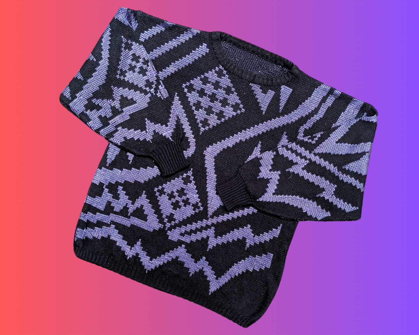 Vintage 1990's Black and Purple Funky Knit Sweater Size M
