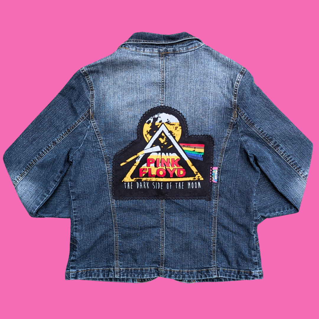 Pink Floyd, The Dark Side of the Moon Upcycled T-Shirt Denim Jacket Size L