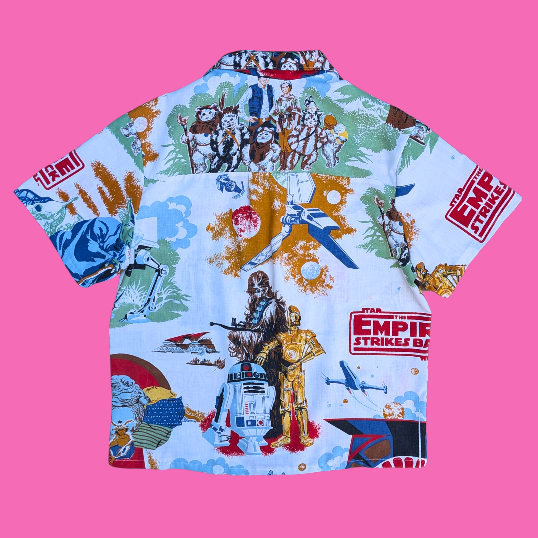 Handmade, Upcycled Star Wars, The Empire Strikes Back Bedsheet Button Down Shirt Size M