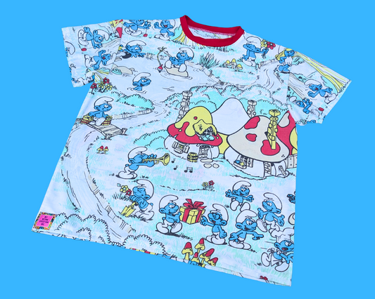 T-shirt surdimensionné Les Schtroumpfs, fait main et recyclé, taille XS - Taille M