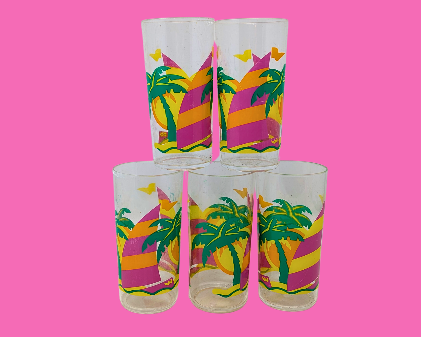 Vintage 1980's Set of 5 Kitsch Plastic Cocktail Glasses, Sold Together