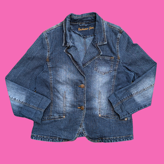 Pink Floyd, The Dark Side of the Moon Upcycled T-Shirt Denim Jacket Size L