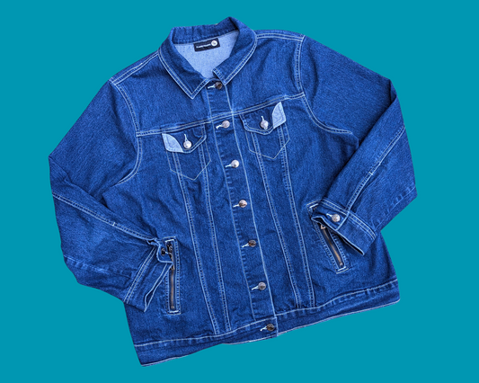 Handmade, Upcycled Michael Myers Halloween Denim Jacket Size US 14, XL