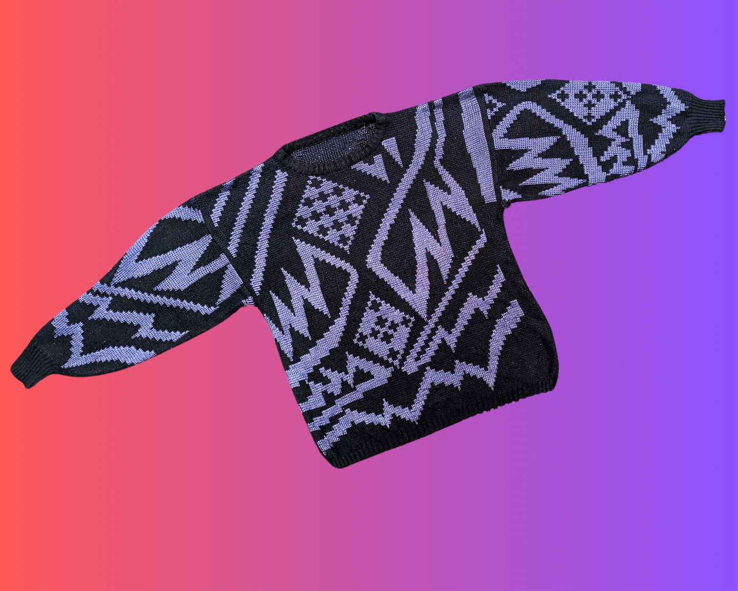 Vintage 1990's Black and Purple Funky Knit Sweater Size M