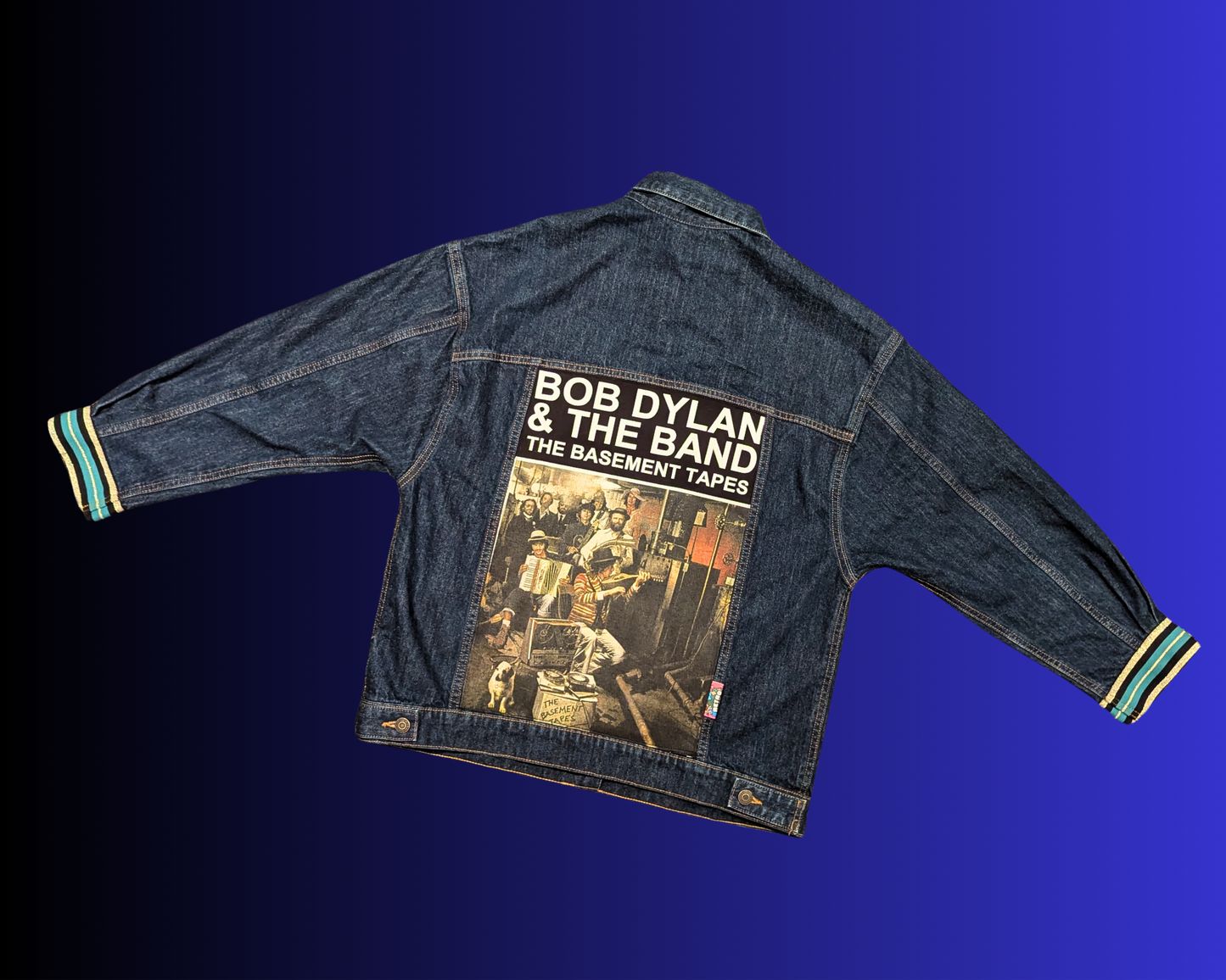 Handmade, Upcycled Bob Dylan & The Band The Basement Tapes Denim Jacket Size M