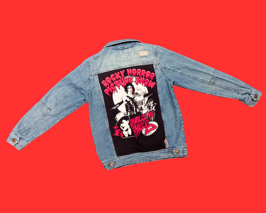 Handmade, Upcycled Rocky Horror Picture Show Denim, Zipper, Jacket Size S