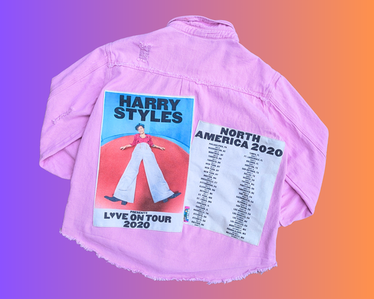 Handmade, Upcycled Pink, Harry Styles Love on Tour 2020 Denim Jacket Size L