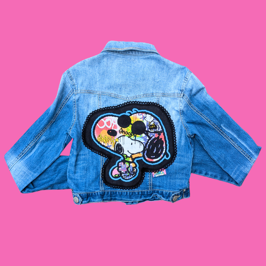 Snoopy Upcycled T-Shirt Denim Jacket Size S
