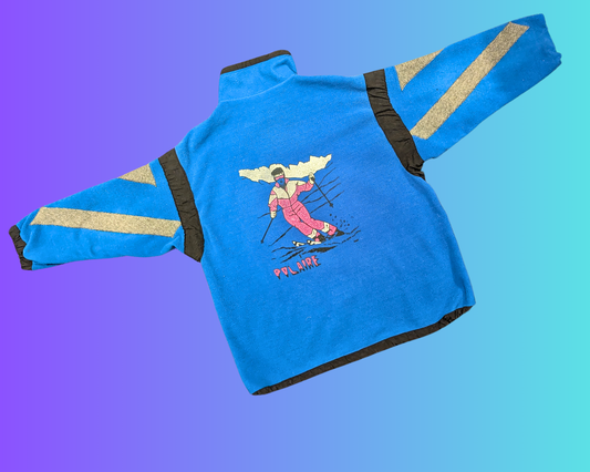 Vintage 1990's Blue and Gray With Pink Skier On The Back Fleece Size XXL
