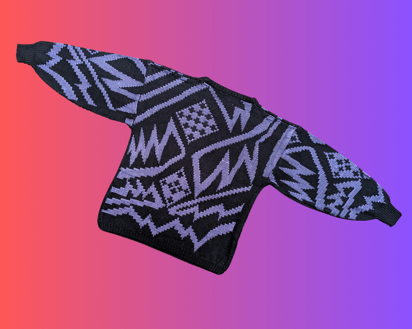 Vintage 1990's Black and Purple Funky Knit Sweater Size M