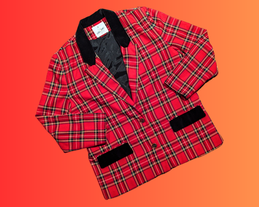 Blazer à carreaux rouge vintage des années 1990 par Histoire de Femmes Paris Taille M