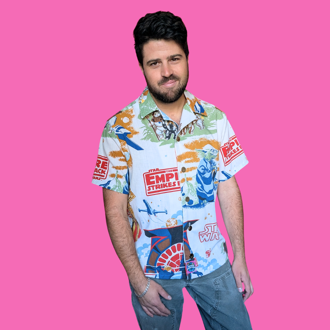 Handmade, Upcycled Star Wars, The Empire Strikes Back Bedsheet Button Down Shirt Size M