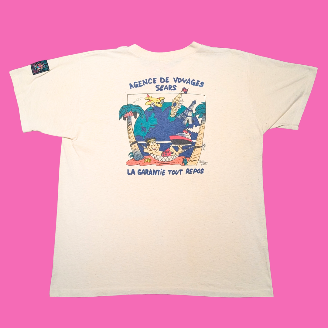 Humeur Design ''Agence de Voyages Sears, La Garantie Tout Repos'' T-Shirt Size XL