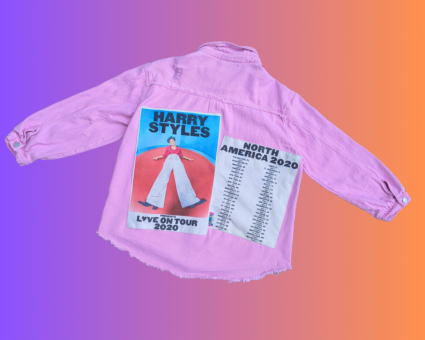 Handmade, Upcycled Pink, Harry Styles Love on Tour 2020 Denim Jacket Size L